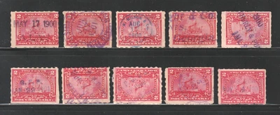 Scott # R164p, Used, 2¢ Documentary Battleship, 10 Different Hand-Stamped Cancel - Image 1 of 2
