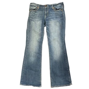 Seven7 Damenjeans Größe 12 Bootcut blau Denim bestickt Taschen abgenutzt - Bild 1 von 10