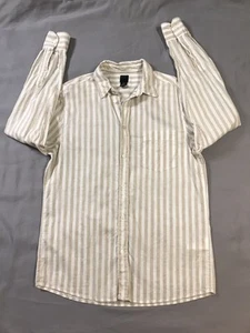 H&M Hemd Herren Medium beige weiß gestreift Freizeit Langarm Leinenmischung - Bild 1 von 9