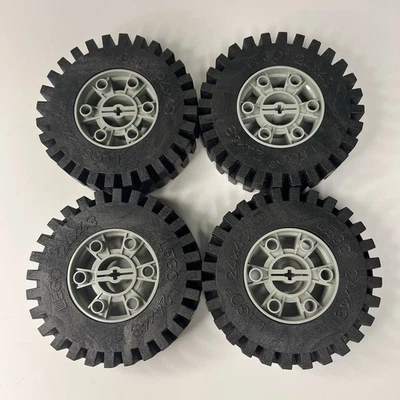 VGC LEGO Technic 24 x 43 Vintage Black Big Tires with Gray Wheels Lot of 4! - Image 1 of 4