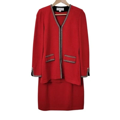 Conjunto Traje Falda Gris Marie Colección St John De Colección Talla 4 Rojo Santana 2 Piezas Foto 1 de 4