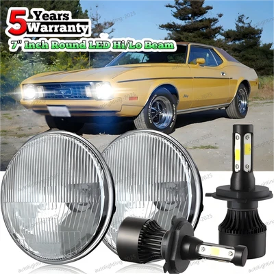 Faro LED redondo de 7 pulgadas + haz alto H4 apto para Ford Mustang 1965-1973 Foto 1 de 4
