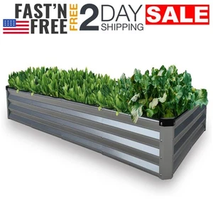 8x4x1 Galvanized Metal Planter Box Raised Garden Bed Outdoor For Vegetables Herb - Picture 1 of 7
