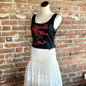 Romwe Tank Top Women’s M Black Red Don’t Break My Heart Girly Fairycore Goth - Picture 1 of 11