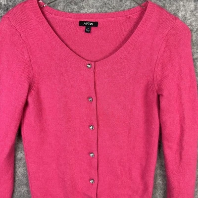 Suéter APT 9 Mujer Pequeño Rosa Angora Pelo de Conejo Cárdigan Cristal Botón Tejido Foto 1 de 4