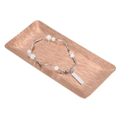 Bandeja Decorativa, Bandeja para Servir Esmerilada con Patrón de Grano de Rayas, 5.9x3" Oro Rosa Foto 1 de 4