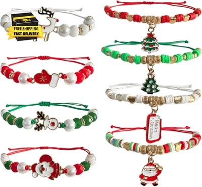 8件装女士圣诞手链礼物圣诞快乐7月装饰Hol — 第 1/4 张图片