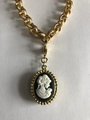 BEN AMUN 24K Gold Plated Cameo Giving Beauty & Happiness Medallion Charm Pendant - Image 1 of 4