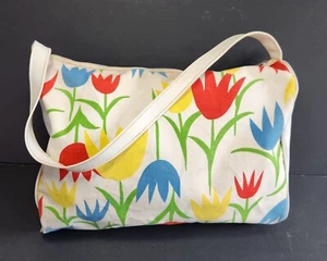 Rare Mid Century Natco Products Bag Purse Primary Tulips Kitschy Made In USA 14" - Picture 1 of 15