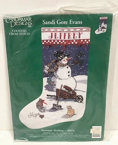 Vintage Candamar Designs Snowman Cats Stocking Counted Cross Stitch Kit NEW 1997 - Picture 1 of 3