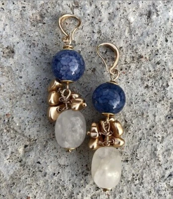 Pendientes hechos a mano piedras semipreciosas blanco mate amatista y hematita Foto 1 de 4