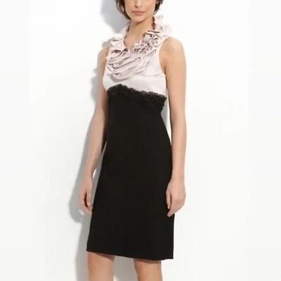JS Collections Ruffle Collar Crepe Pink & Black Sleeveless Sheath Dress Size 10 - Image 1 of 4