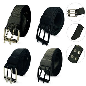 Canvas Belt Adjustable Plain Eyelet Webbing with Double Prong Buckle Men Women - Picture 1 of 14