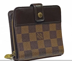 LOUIS VUITTON Damier Ebene Monogram Bi-fold Unisex Logo Compact CA0998 Wallet - Picture 1 of 7