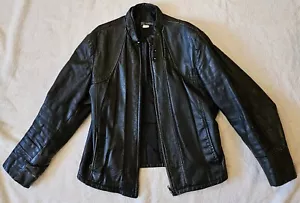 Sears Vintage Motorcycle jacket mens 42 Genuine Black leather Made In Canada - Picture 1 of 16