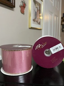 NEW 16 Yards Holiday Time 2.5” Fabric Garland Ribbon Rosy Pink & Gold Metallic - Picture 1 of 7