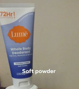 Lume Whole Body Deodorant Invisible Cream 72Hr Odor Control SOFT POWDER ~ 2.2oz