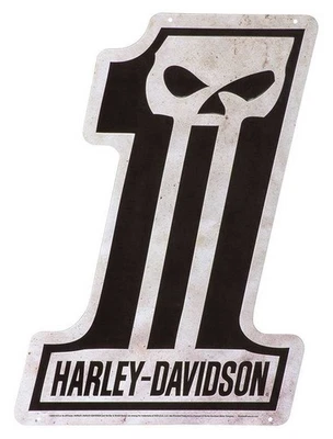 Placa de estanho em relevo Harley-Davidson, logotipo caveira em forma #1, 12,75 x 18 polegadas - Imagem 1 de 2