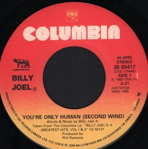 Billy Joel You're Only Human (Second Wind) 7" vinyl Canada Columbia 1985 3805417 - Picture 1 of 2