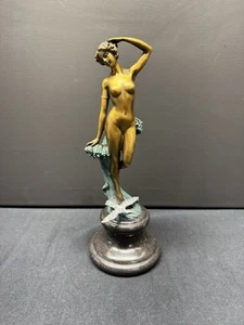 Vintage Modern Art Bronze Nude Statue Sculpture Girl Woman with Marble Base Art - Picture 1 of 8