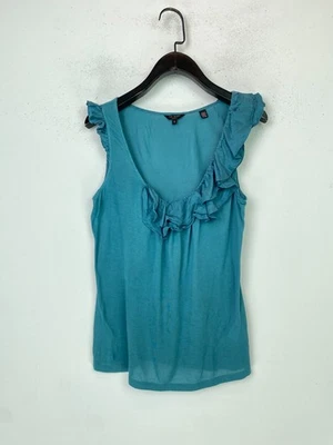 Ted Baker Teal Solid Ruffle  Silk Blend Sleeveless Scoop Neck Top UK1 0 - Image 1 of 4