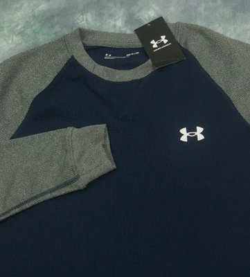UNDER ARMOUR HOMBRE PUNTO TÉRMICO L/S JERSEY WAFFLE CAMISA AZUL MARINO Y GRIS PEQUEÑA Foto 1 de 4