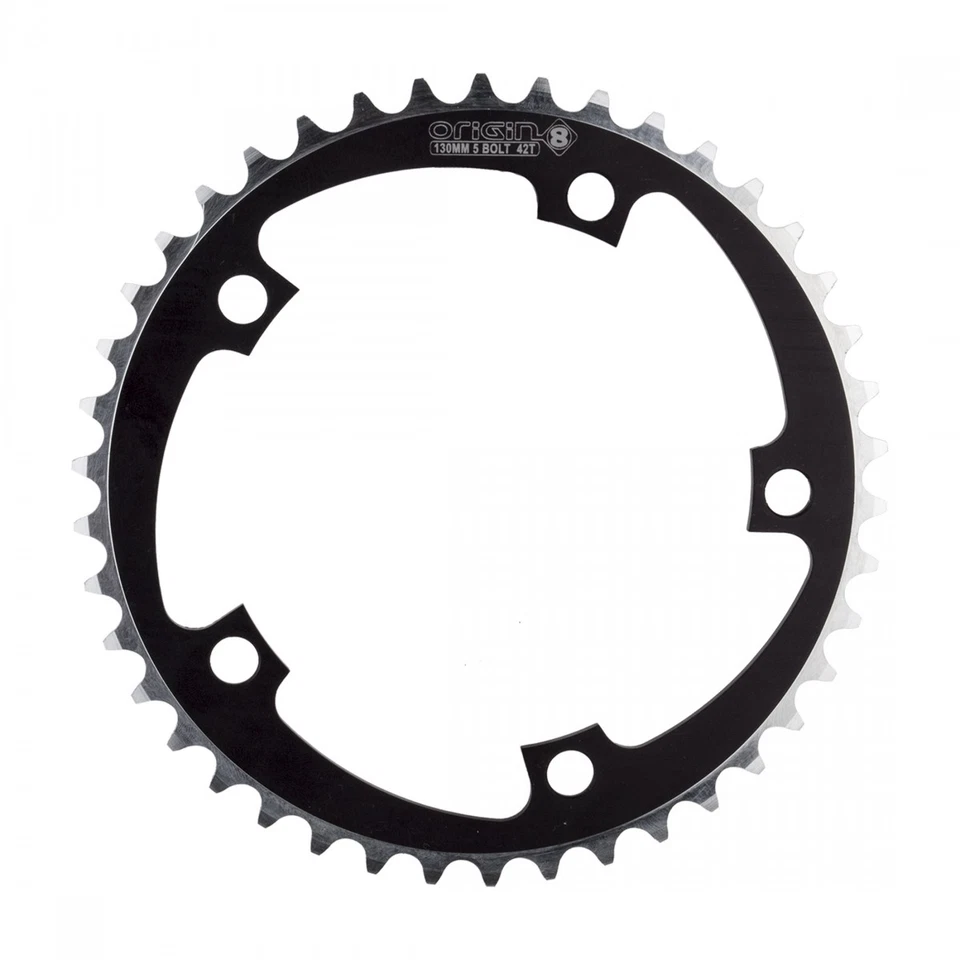 ORIGIN8 Alloy Non-Ramped130mm 5-bolt 42T Non Ramped Black/Silver Chainring - Image 1 of 1
