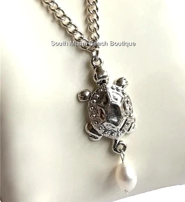 Collar Tortuga Vida Marina 18" Colgante Isla Náutica Playa Plateado EE. UU. Foto 1 de 4