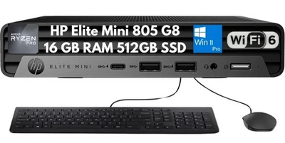 New HP Elite 805 G8 Mini Desktop Ryzen 5 PRO 5650G 16GB 512GB SSD WiFi Win11Pro - Image 1 of 4