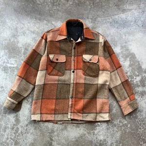 vtg 70's wool Mens Large Orange Brown flannel button up anchor - Picture 1 of 8