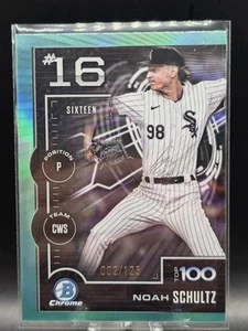 NOAH SCHULTZ 2025 BOWMAN CHROME SCOUT'S TOP 100 AQUA REF/125 #BTP-16 WHITE SOX - Picture 1 of 2