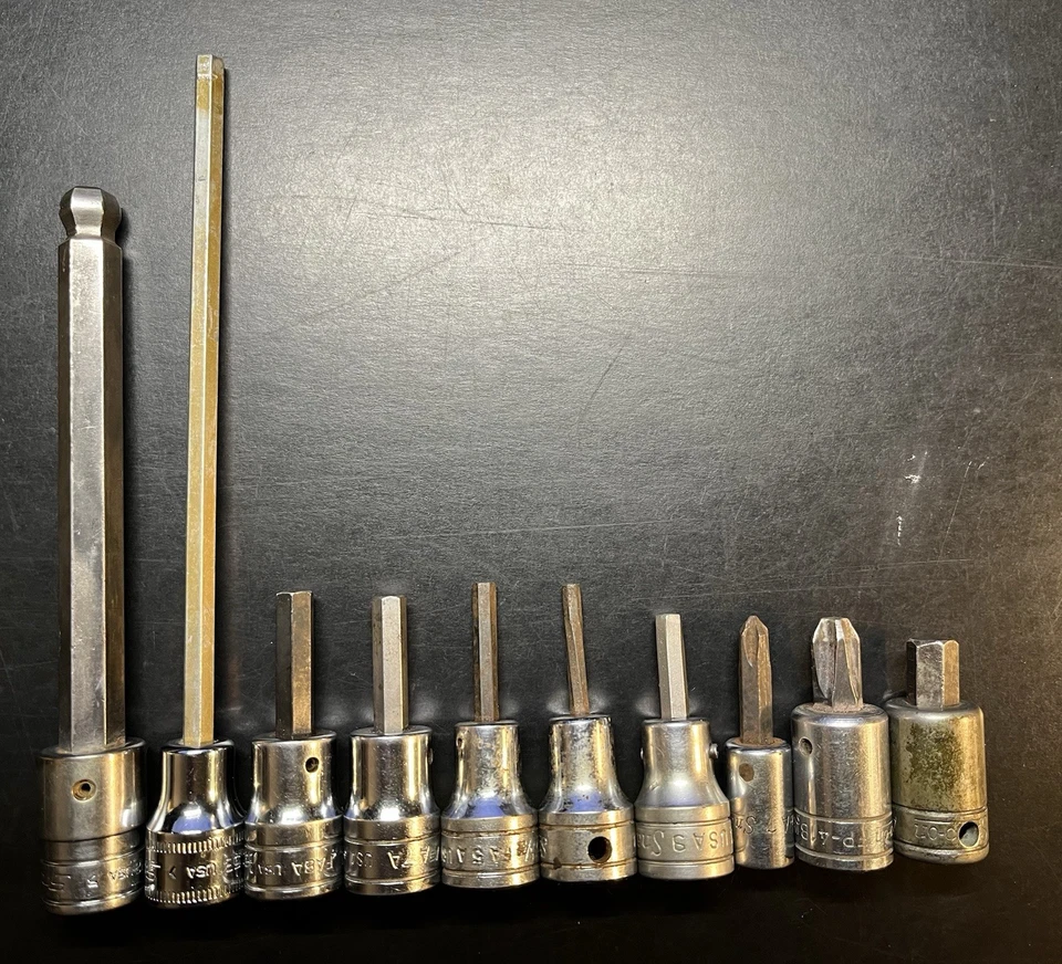 10 Snap-on, 1/4"- 3/8" Dr. Hex Sockets and Phillips Screwdriver Sockets - Image 1 of 1