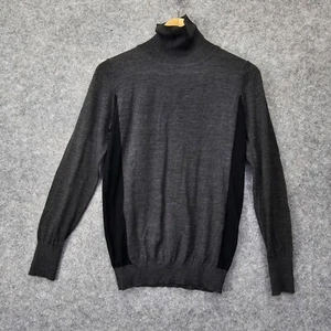 Merino Wool Sweater Women Small Gray Black Turtleneck Academia LE MONT ST MICHEL - Picture 1 of 12