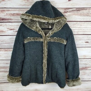 Athleta Damen Mantel klein Wollmischung Kunstfell gefüttert Kapuze grau - Bild 1 von 11