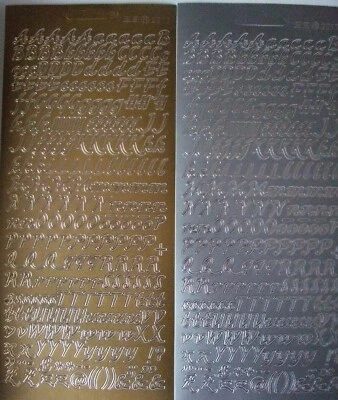 UNKNOWN 2 sheets of Alphabet Peel-offs Upper and lower case Gold and Silver