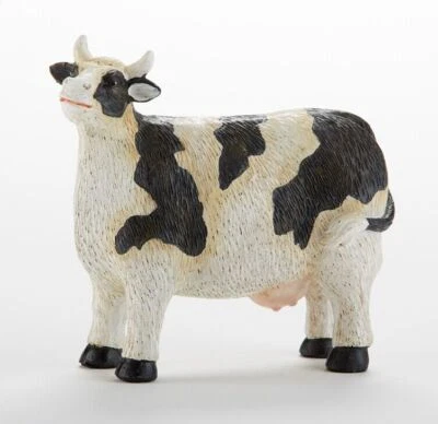 Primitive Farmhouse 5.3" Resin Black and White Cow Figurine Shelf Sitter - Image 1 of 2