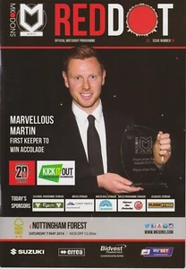 MK Dons v Nottingham Forest. Programme with Match Ticket. Ref: B1Y 8290 NM (2)c - Picture 1 of 1