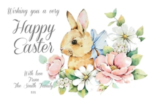 Rabbit Easter Wishes Postcards Personalised - Picture 1 of 1