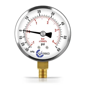 2-1/2" Dry Compound Vacuum Gauge Chrome Plated Steel Case Lower Mnt -30Hg/+60psi - Picture 1 of 6