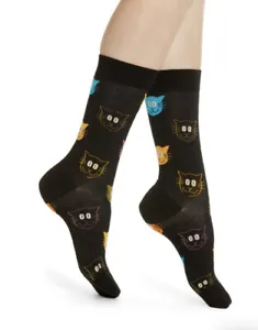 Happy Socks Cat Halloween Women’s Sock Size 9-11 Shoe Size 5 1/2- 9 1/2 Black - Picture 1 of 4