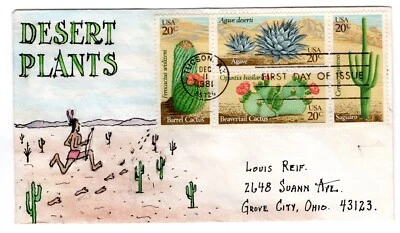 #1945a Desert Plants Cactus FDC - Herman Maul Hand-painted 1981 Tucson AZ - Image 1 of 2
