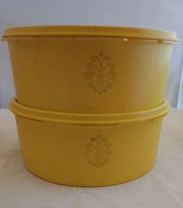 Tupperware Yellow Servalier Stacking Container 1204-14 1204-13 lids 1205-6 retro - Picture 1 of 12
