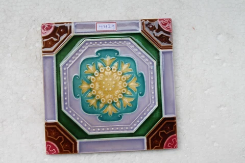 VINTAGE TILE ART NOUVEAU MAJOLICA YELLOW FLOWER DESIGN ARCHITECTURE TILE NH4429 Cover