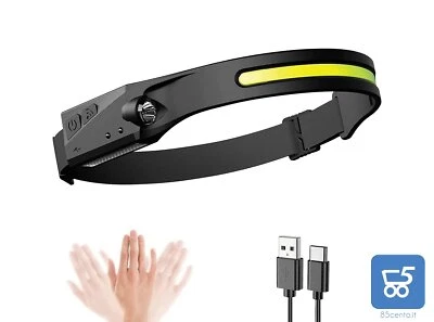 Torcia Testa Frontale LED Ricaricabile USB-C Sensore 350 Lumen Campeggio Sport - Immagine 1 di 4