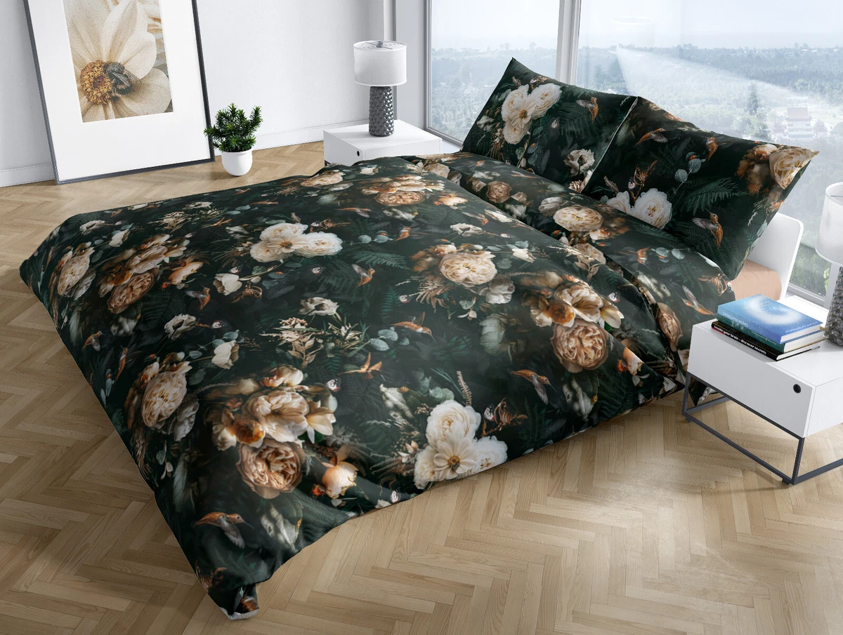 WONGS BEDDING Bettwäsche-Set Mit Blumenmuster - 8-teilig | Maschinenwaschbar | Weiches Baumwollmischgewebe | Für Ein Gemütliches Schlafzimmer