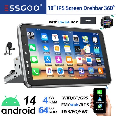 4+64GB Android 14 Carplay DAB+ Autoradio GPS WIFI 1 DIN 360° Drehbar Bildschirm - Bild 1 von 4