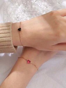 2pcs Couple Cubic Zirconia Heart Decor Bracelet Gift for Women Jewelry Gift for - Picture 1 of 3