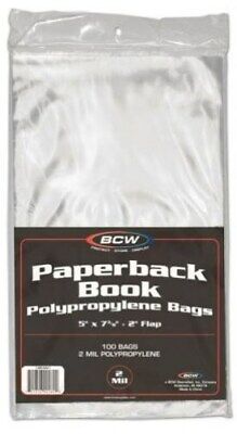 Pack / 100 BCW Paperback Book Archival Safe 2-mil Poly Bags 5 X 7 3/8 Acid Free • 13.88$