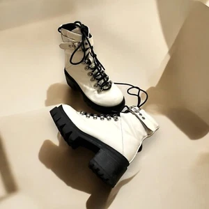 Jeffrey Campbell Czech White Ankle Boots, Size 6 – Combat Lug Sole Platform - Picture 1 of 15