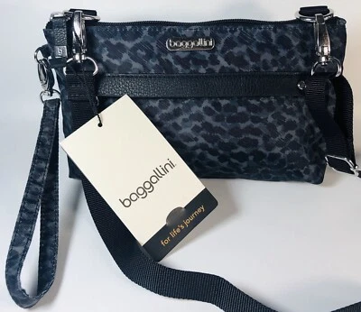 Baggallini ¡¡¡NUEVO!!! MINI BANDOLERA CARTERA PLAZA GRIS GUEPARDO NEGRO PULSERA NUEVA CON ETIQUETAS Foto 1 de 4
